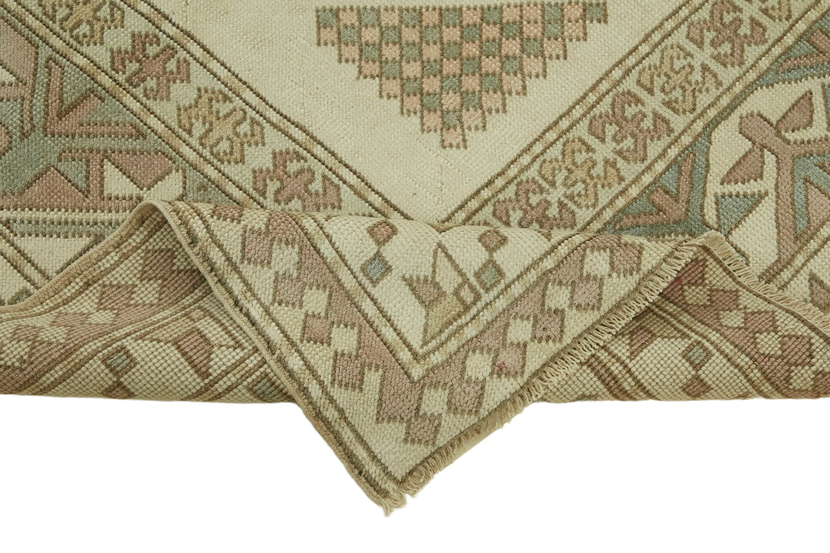 Kavale Bej Kahverengi Geometrik Desenli Yün El Dokuma Halı 225x285 cm – kenar detayı