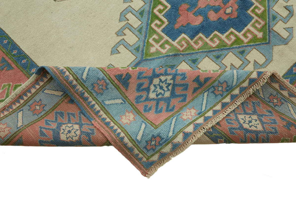 Kavale Vintage Düz Dokuma Düz Krem Geometrik Desenli Halı 211x274 cm – kenar detayı
