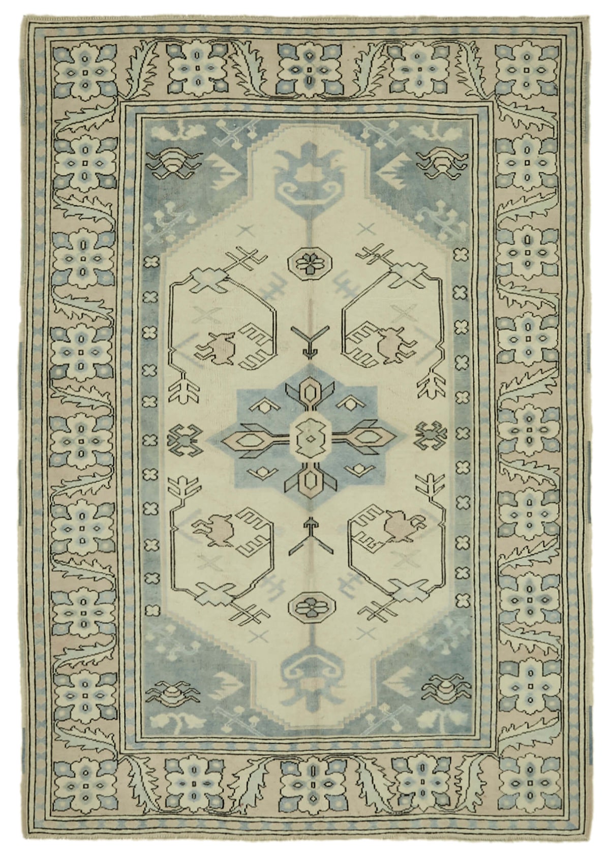 Kavale Anadolu Bej Mavi Geometrik Desenli El Dokuma Halı 163x230 cm