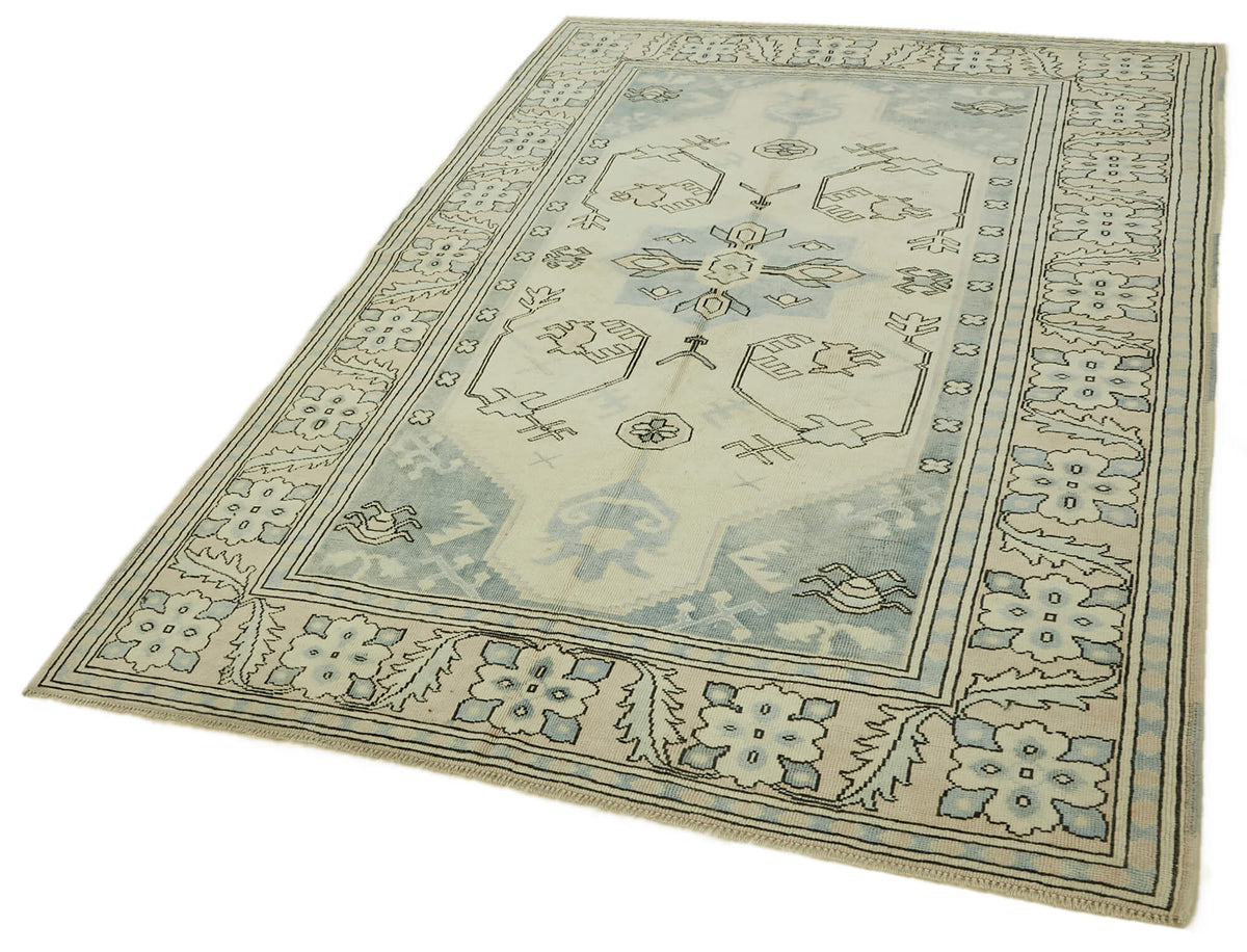Kavale Anadolu Bej Mavi Geometrik Desenli El Dokuma Halı 163x230 cm – doku yakın çekim