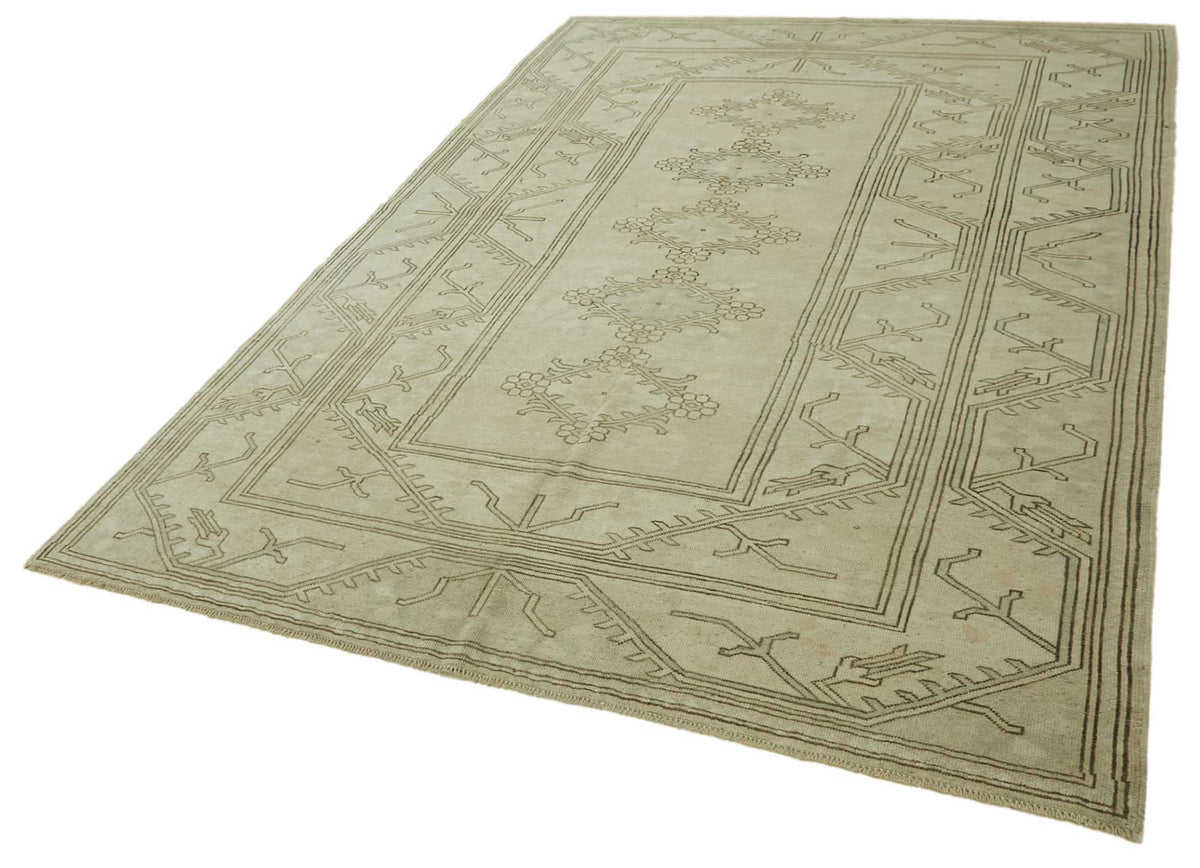 Kavale Bej Kahverengi Geometrik Desenli Yün Anadolu Halısı 200x290 cm – doku yakın çekim