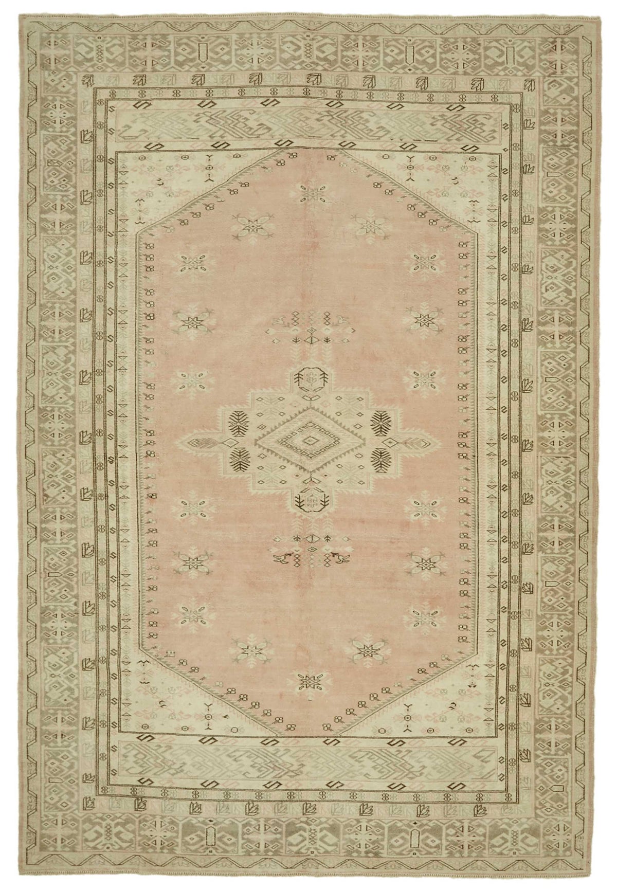 Kavale Vintage Pembe Geometrik Desenli El Dokuma Halı 195x297 cm
