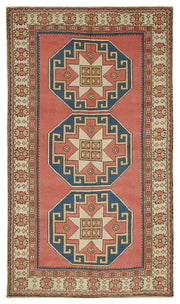 Kavale Kırmızı Lacivert Madalyon Desenli El Dokuma Halı 143x239 cm