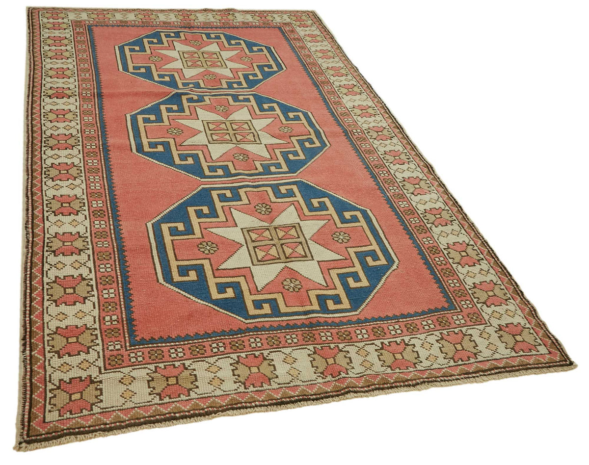Kavale Kırmızı Lacivert Madalyon Desenli El Dokuma Halı 143x239 cm – genel görünüm