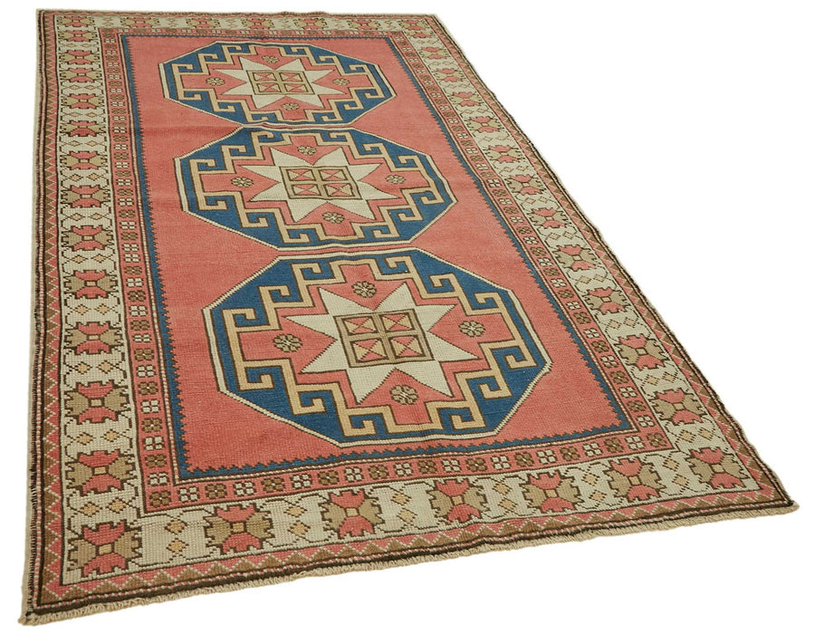 Kavale Kırmızı Lacivert Madalyon Desenli El Dokuma Halı 143x239 cm – genel görünüm