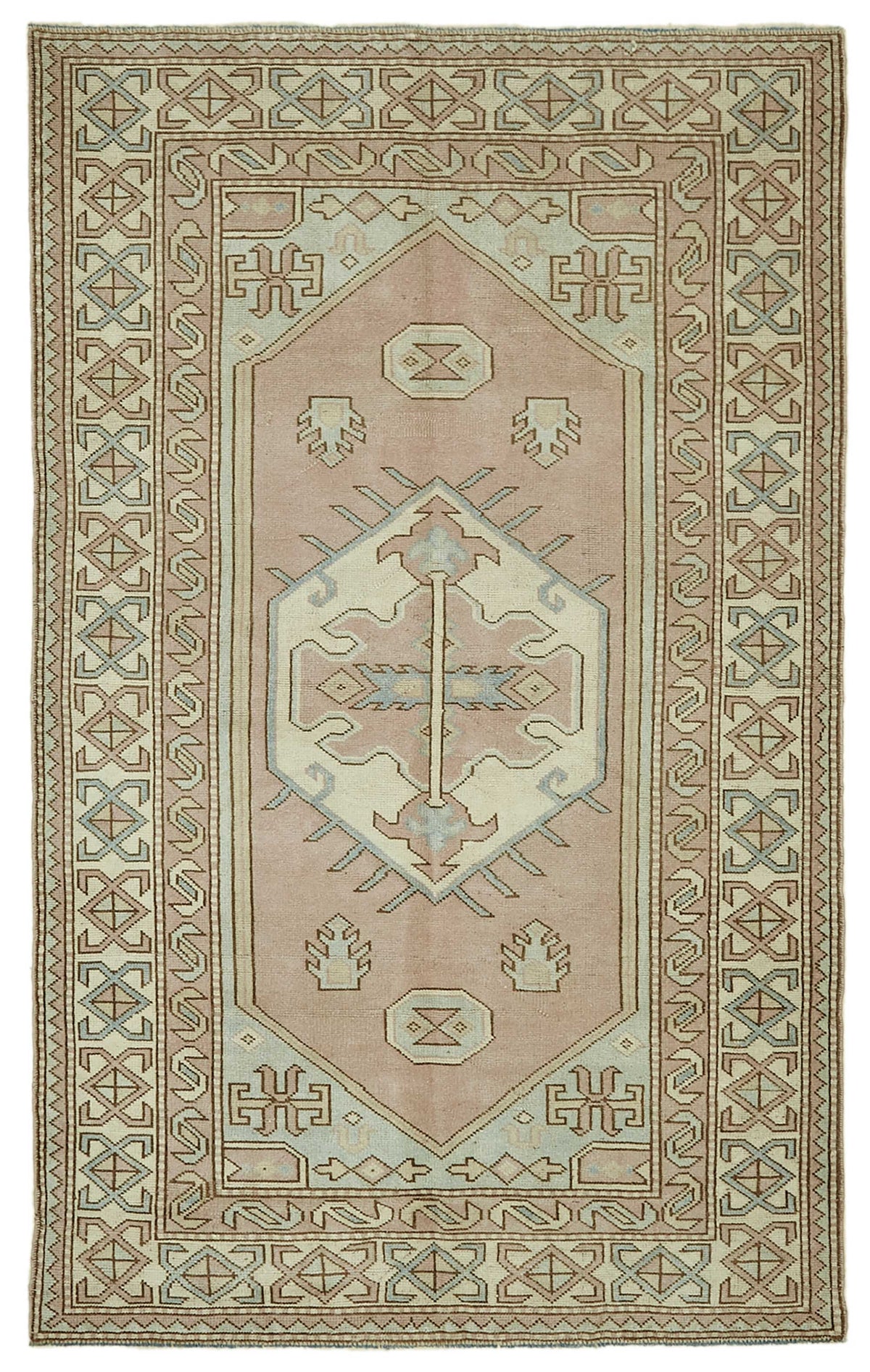 Kavale Toz Pembe Halı Etnik Geometrik Desenli Vintage 145x233 cm