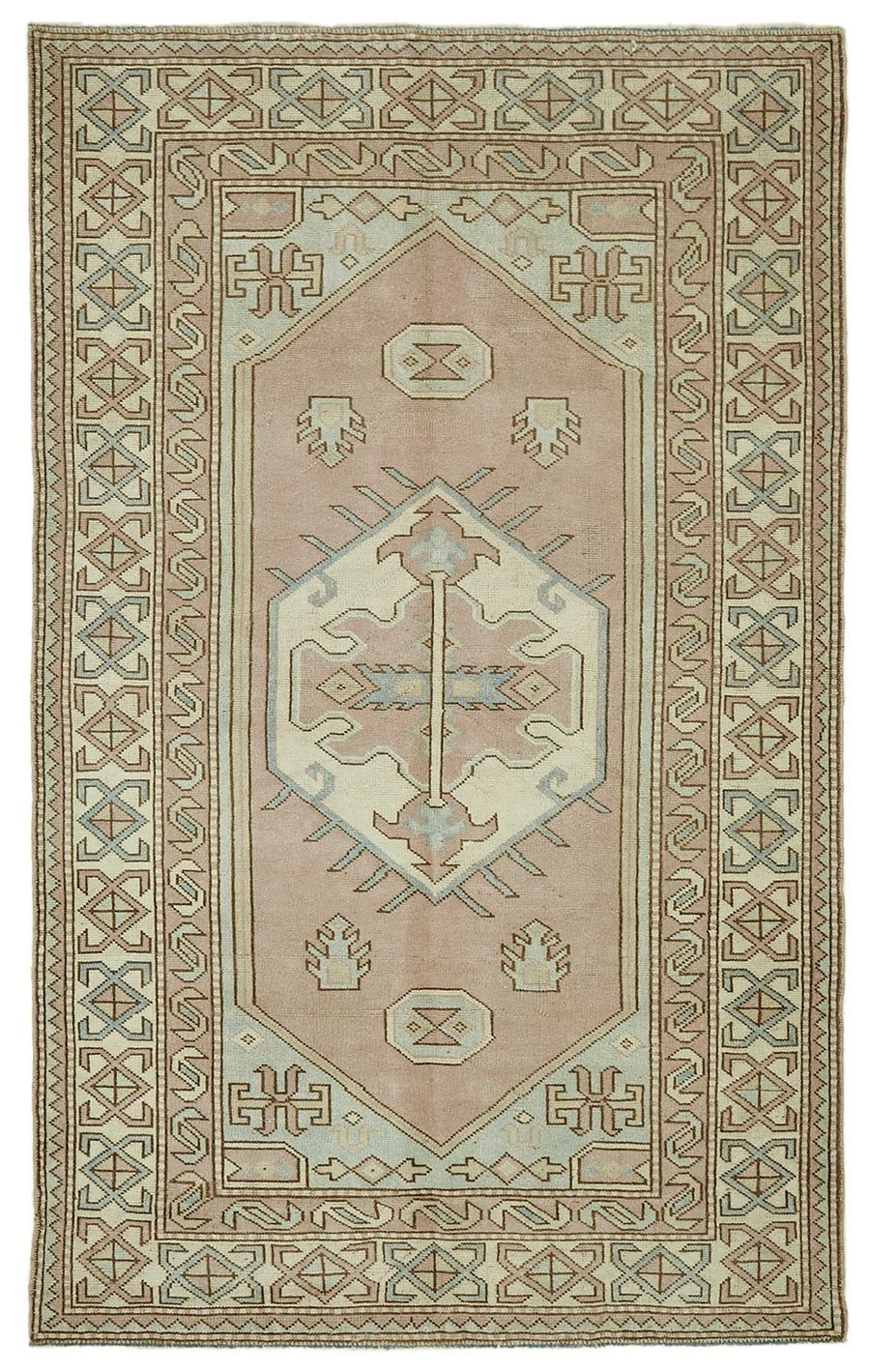 Kavale Toz Pembe Halı Etnik Geometrik Desenli Vintage 145x233 cm