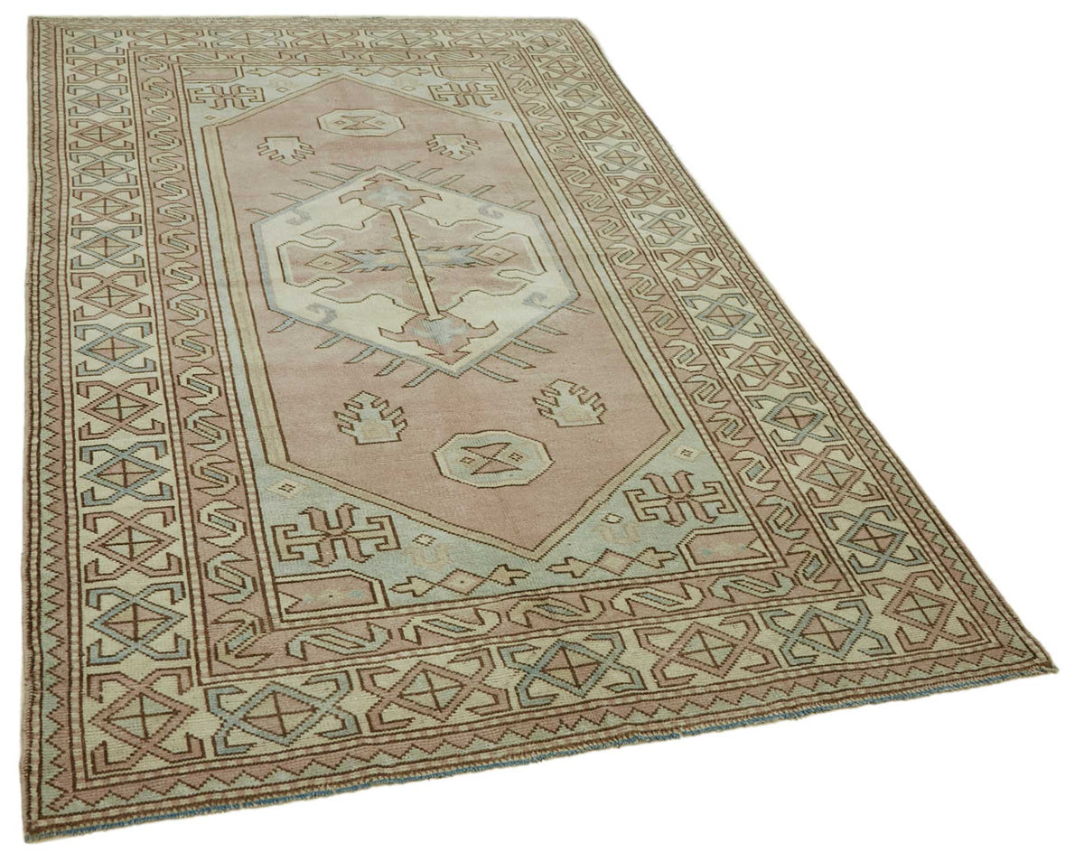 Kavale Toz Pembe Halı Etnik Geometrik Desenli Vintage 145x233 cm – genel görünüm