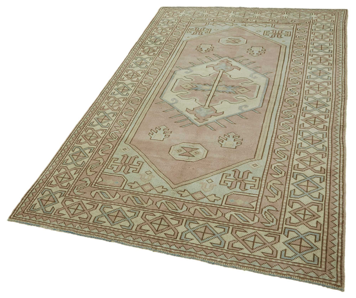 Kavale Toz Pembe Halı Etnik Geometrik Desenli Vintage 145x233 cm – doku yakın çekim