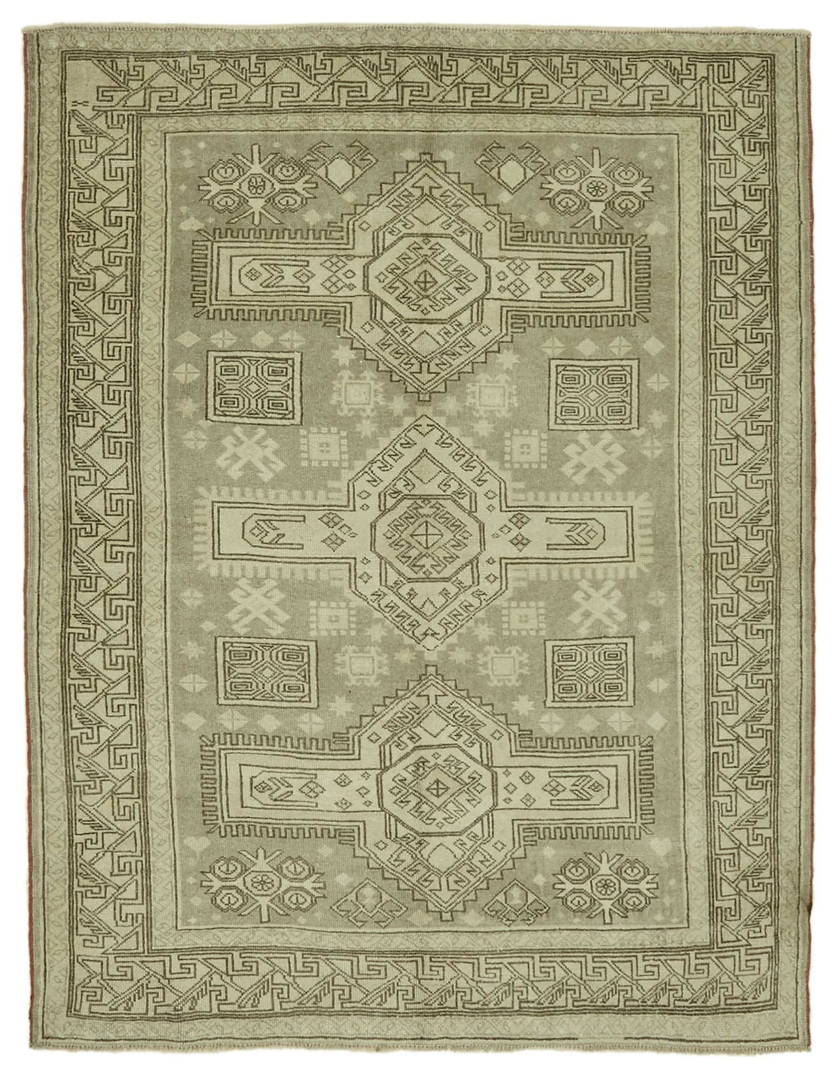 Kavale Bej Rengi Geometrik Desenli El Dokuma Halı 158x212 cm
