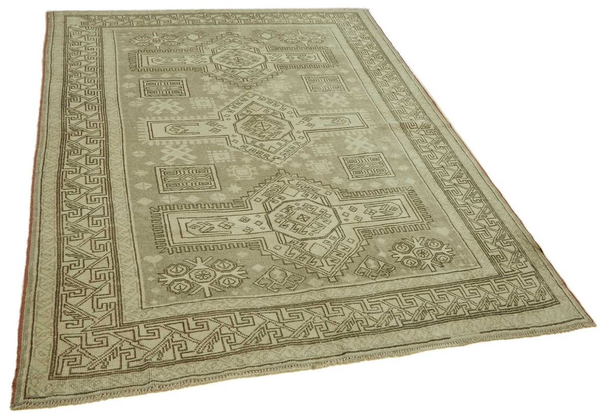 Kavale Bej Rengi Geometrik Desenli El Dokuma Halı 158x212 cm – genel görünüm