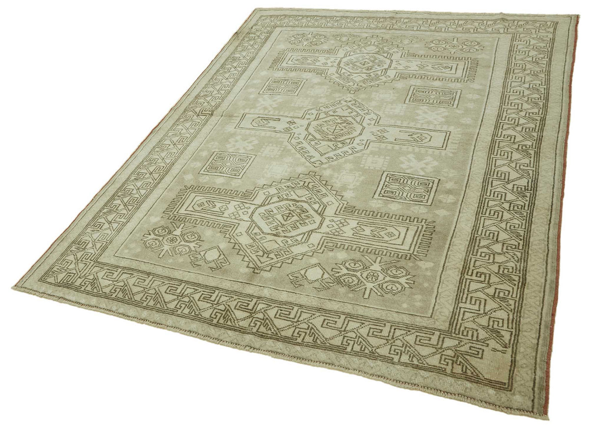Kavale Bej Rengi Geometrik Desenli El Dokuma Halı 158x212 cm – doku yakın çekim