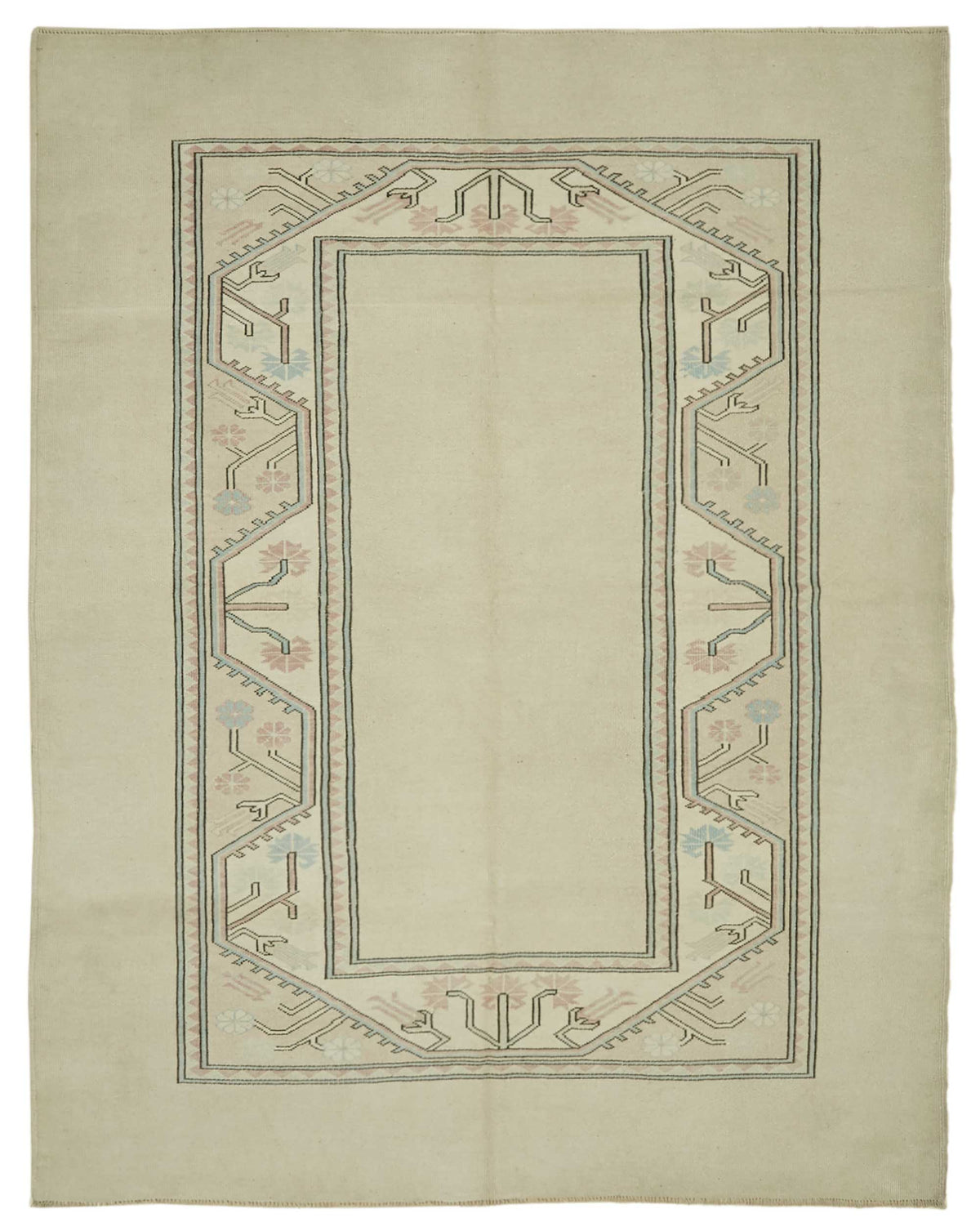 Kavale Bej Gri Geometrik Yün El Dokuma Halı 214x275 cm