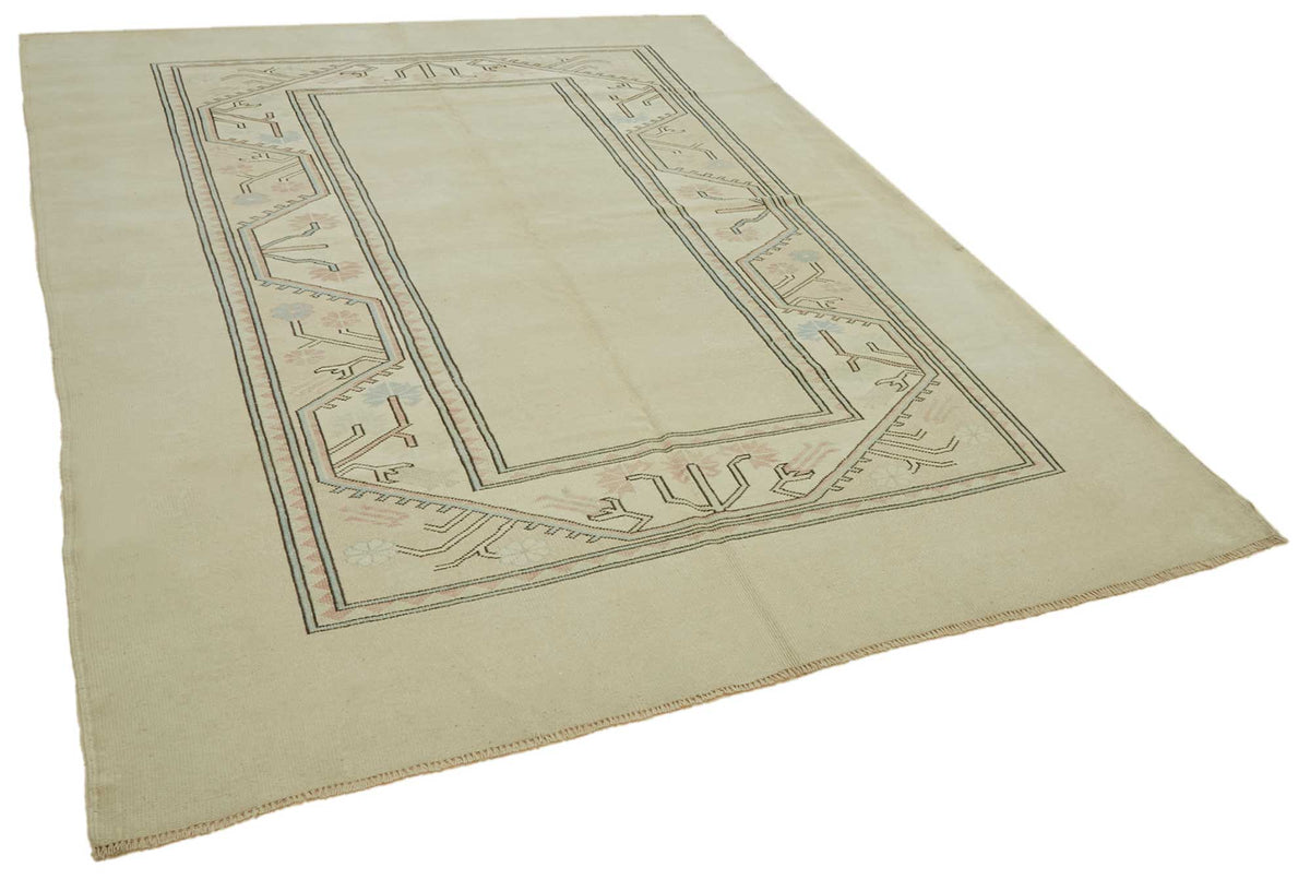 Kavale Bej Gri Geometrik Yün El Dokuma Halı 214x275 cm – genel görünüm