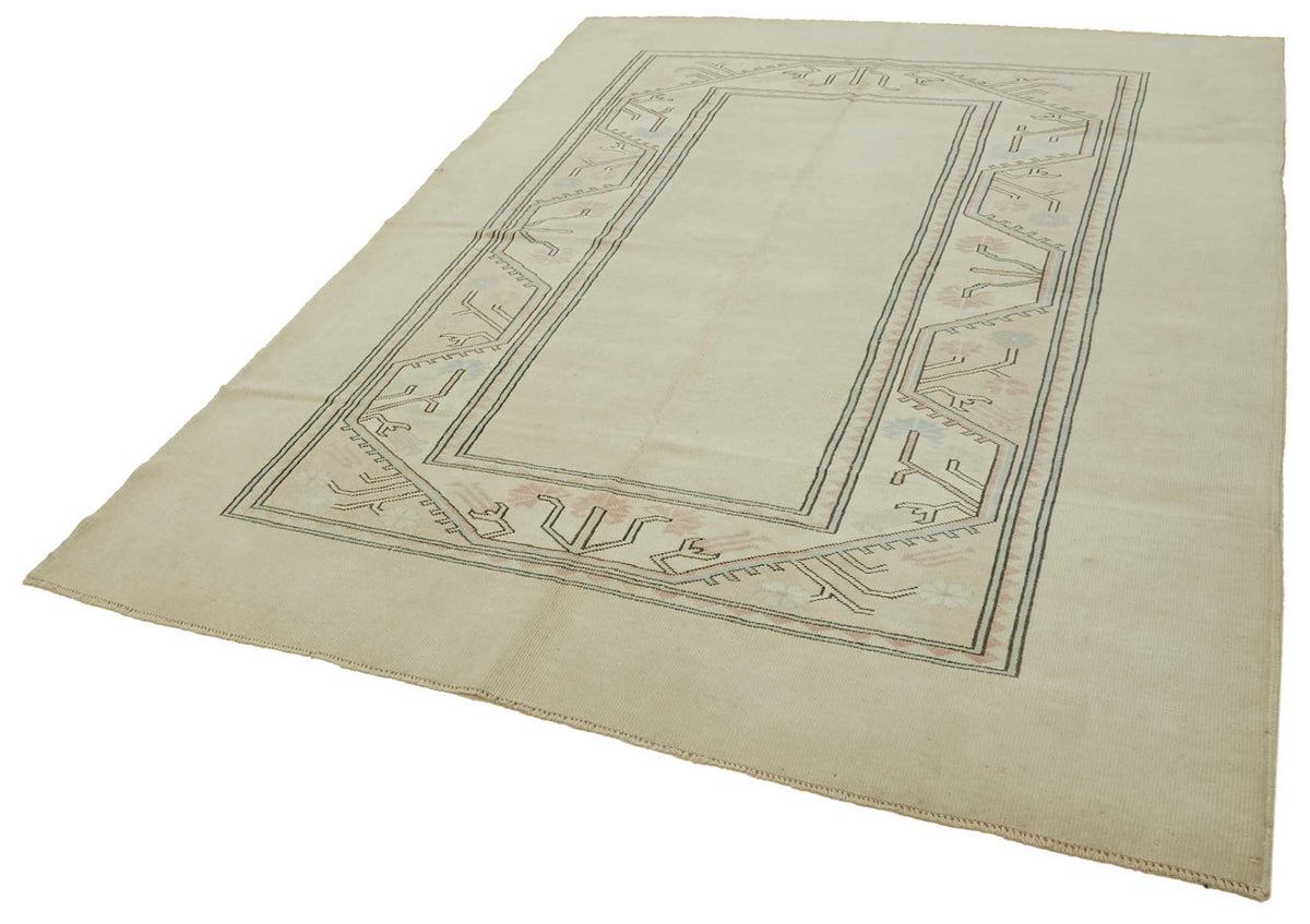 Kavale Bej Gri Geometrik Yün El Dokuma Halı 214x275 cm – doku yakın çekim
