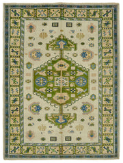 Kavale Krem Yeşil Etnik Geometrik El Dokuma Halı 209x281 cm