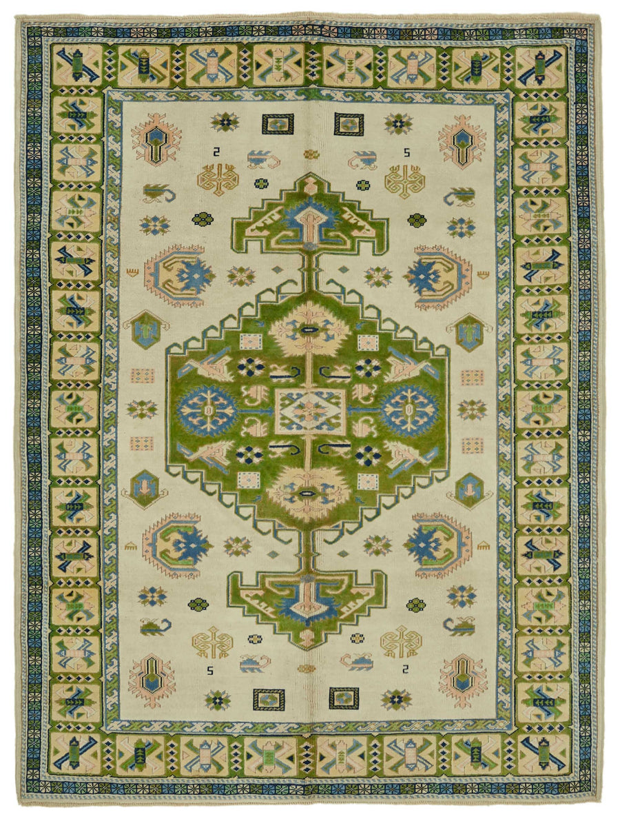 Kavale Krem Yeşil Etnik Geometrik El Dokuma Halı 209x281 cm