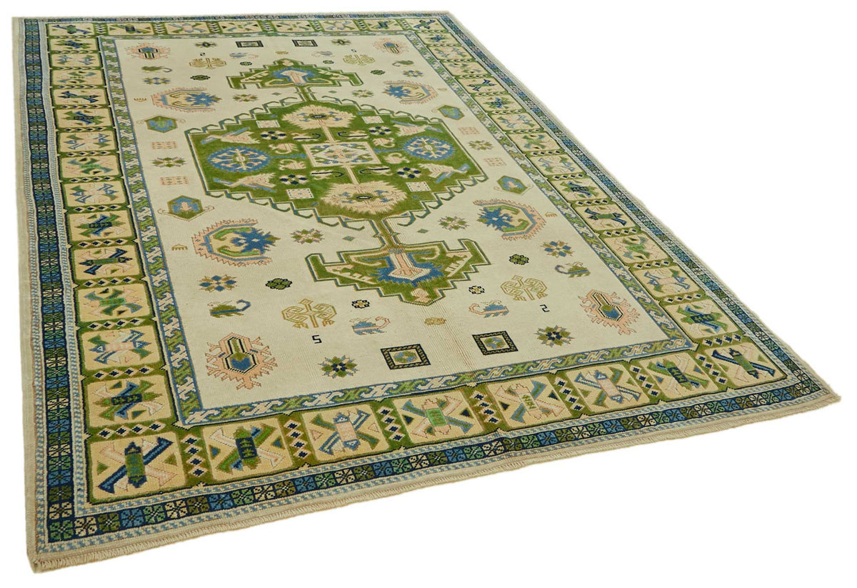 Kavale Krem Yeşil Etnik Geometrik El Dokuma Halı 209x281 cm – genel görünüm