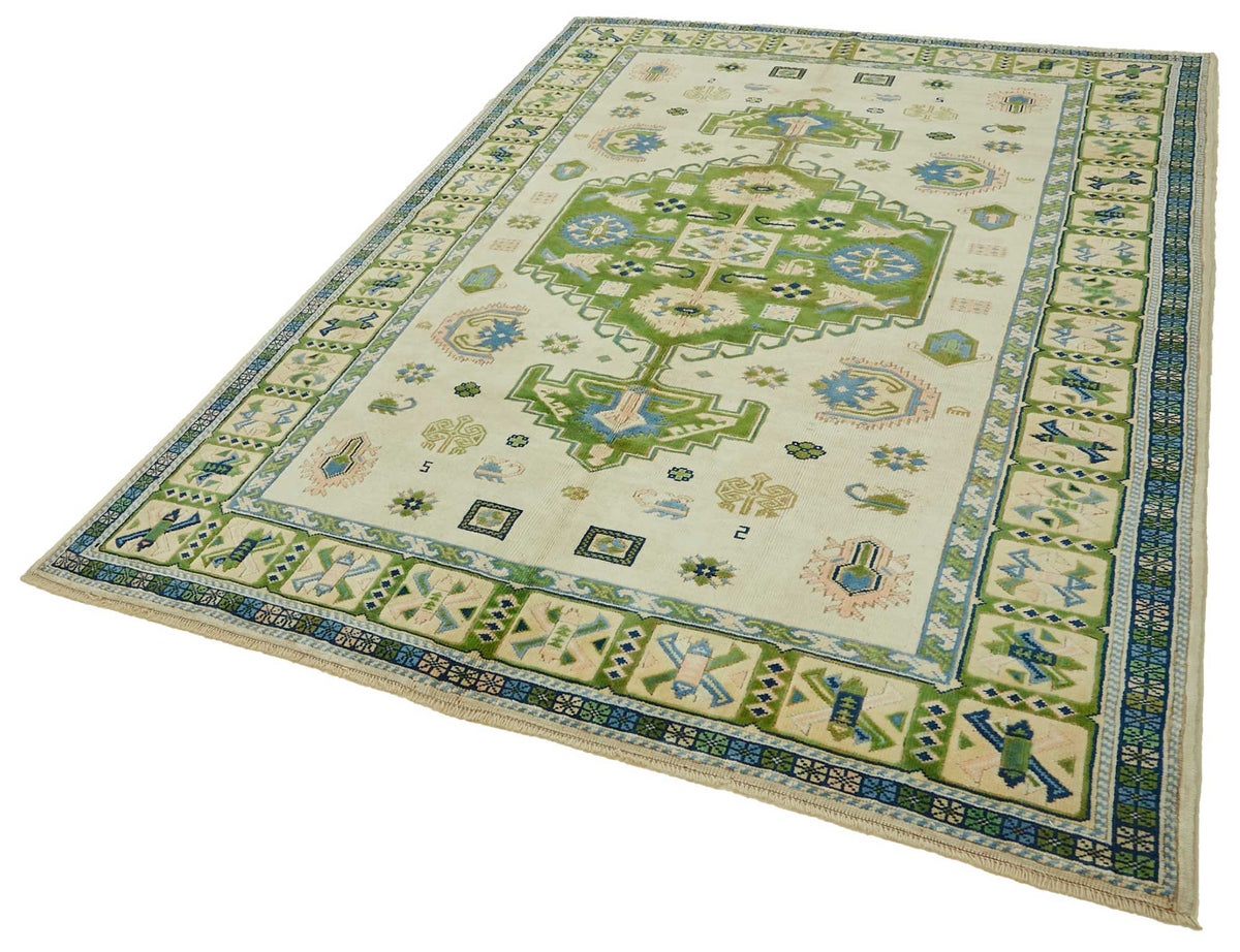 Kavale Krem Yeşil Etnik Geometrik El Dokuma Halı 209x281 cm – doku yakın çekim