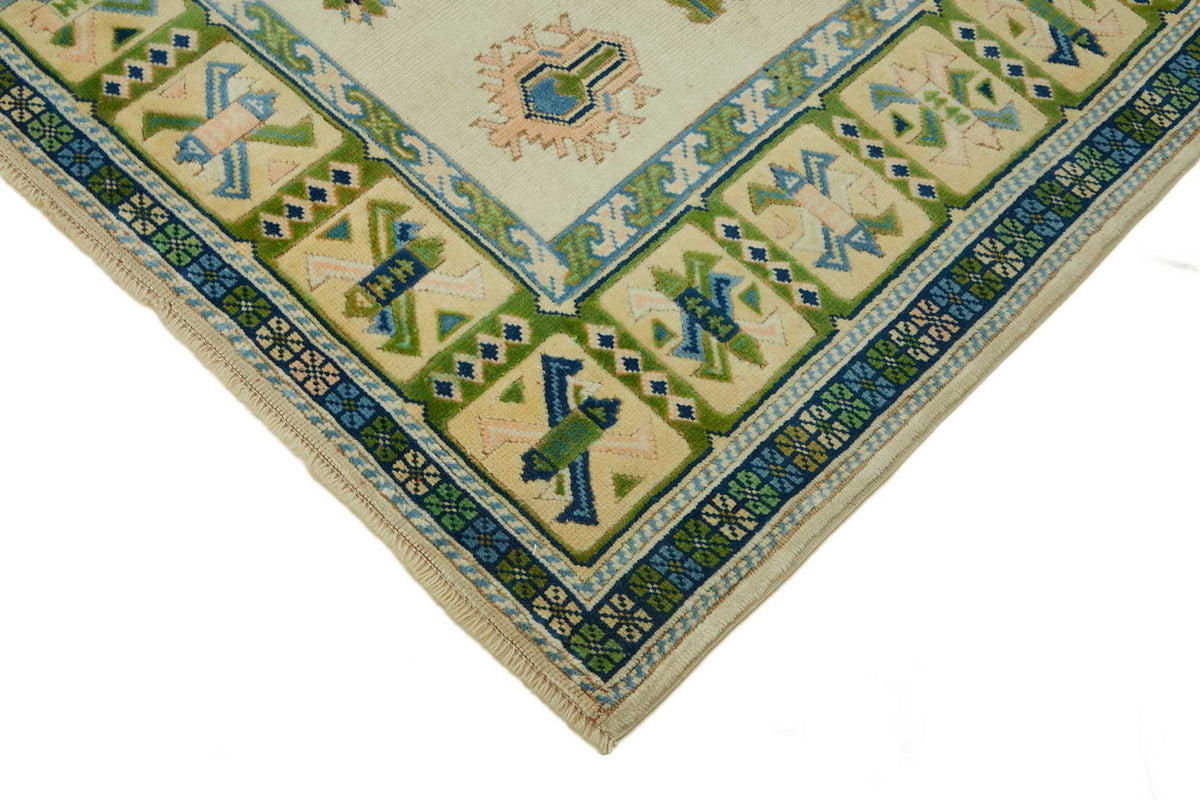 Kavale Krem Yeşil Etnik Geometrik El Dokuma Halı 209x281 cm – detay görünümü