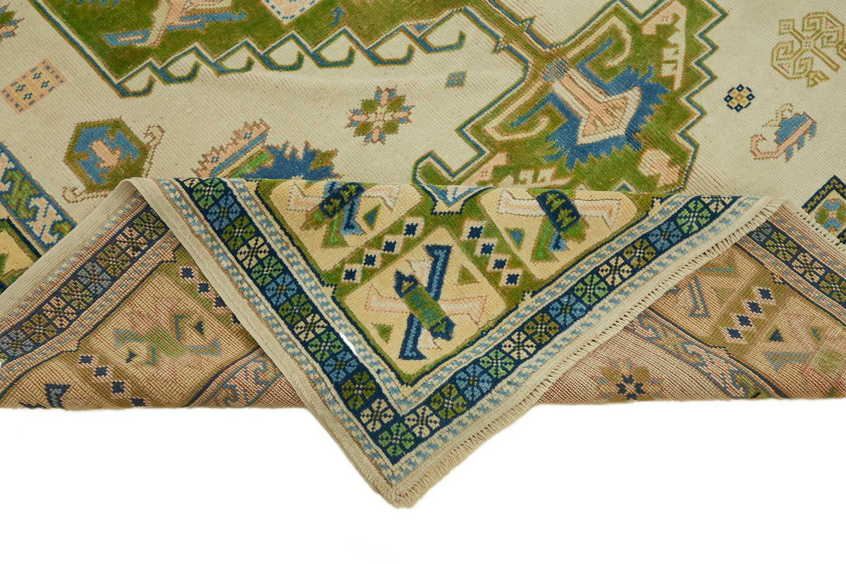Kavale Krem Yeşil Etnik Geometrik El Dokuma Halı 209x281 cm – kenar detayı