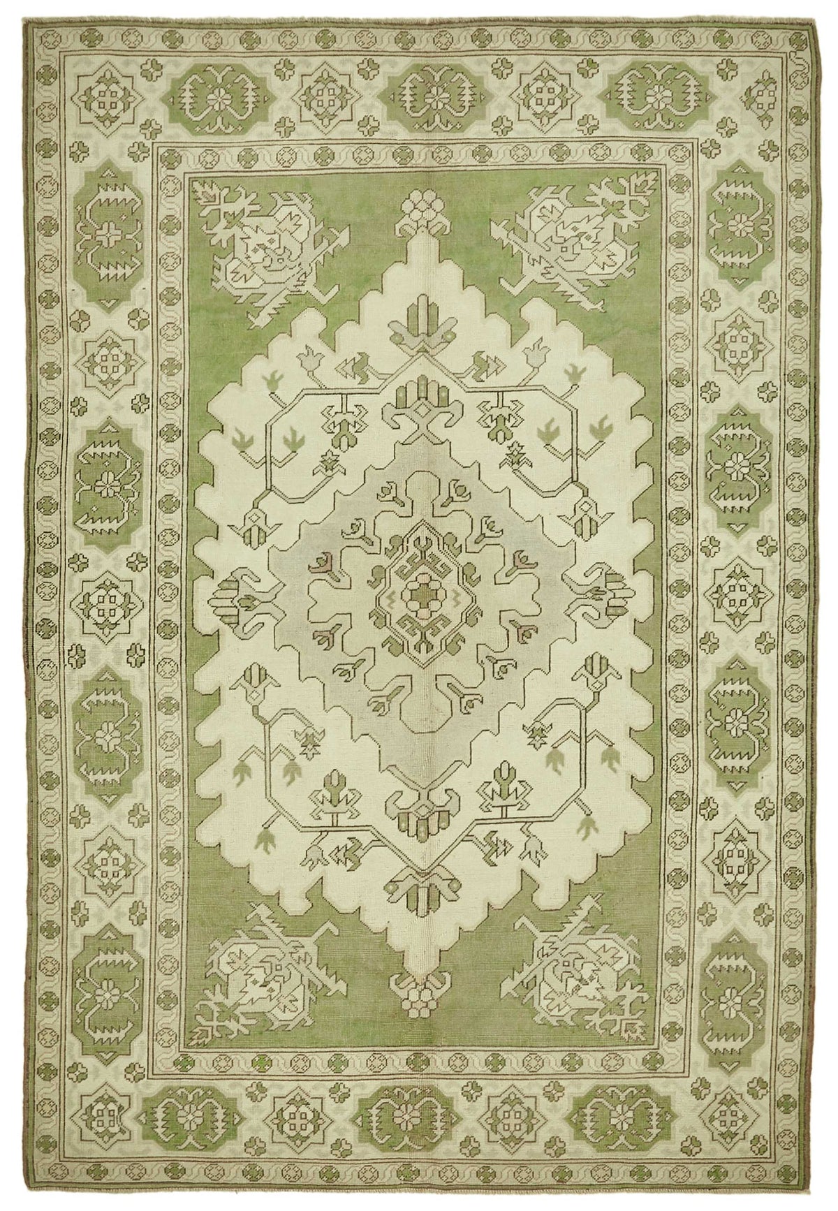 Kavale Yeşil Krem Geometrik Klasik El Dokuma Halı 224x327 cm