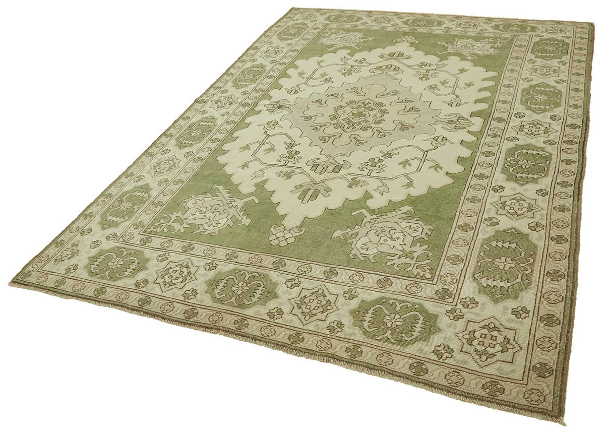 Kavale Yeşil Krem Geometrik Klasik El Dokuma Halı 224x327 cm – doku yakın çekim