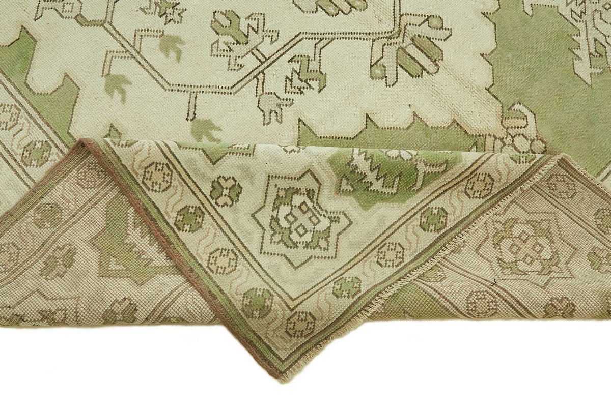 Kavale Yeşil Krem Geometrik Klasik El Dokuma Halı 224x327 cm – kenar detayı