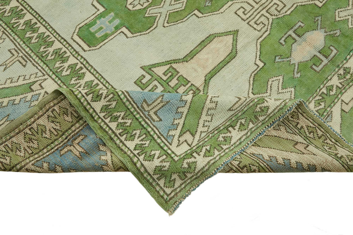 Kavale Yeşil Halı Fıstık Yeşili Madalyon Desenli Vintage 229x280 cm – kenar detayı