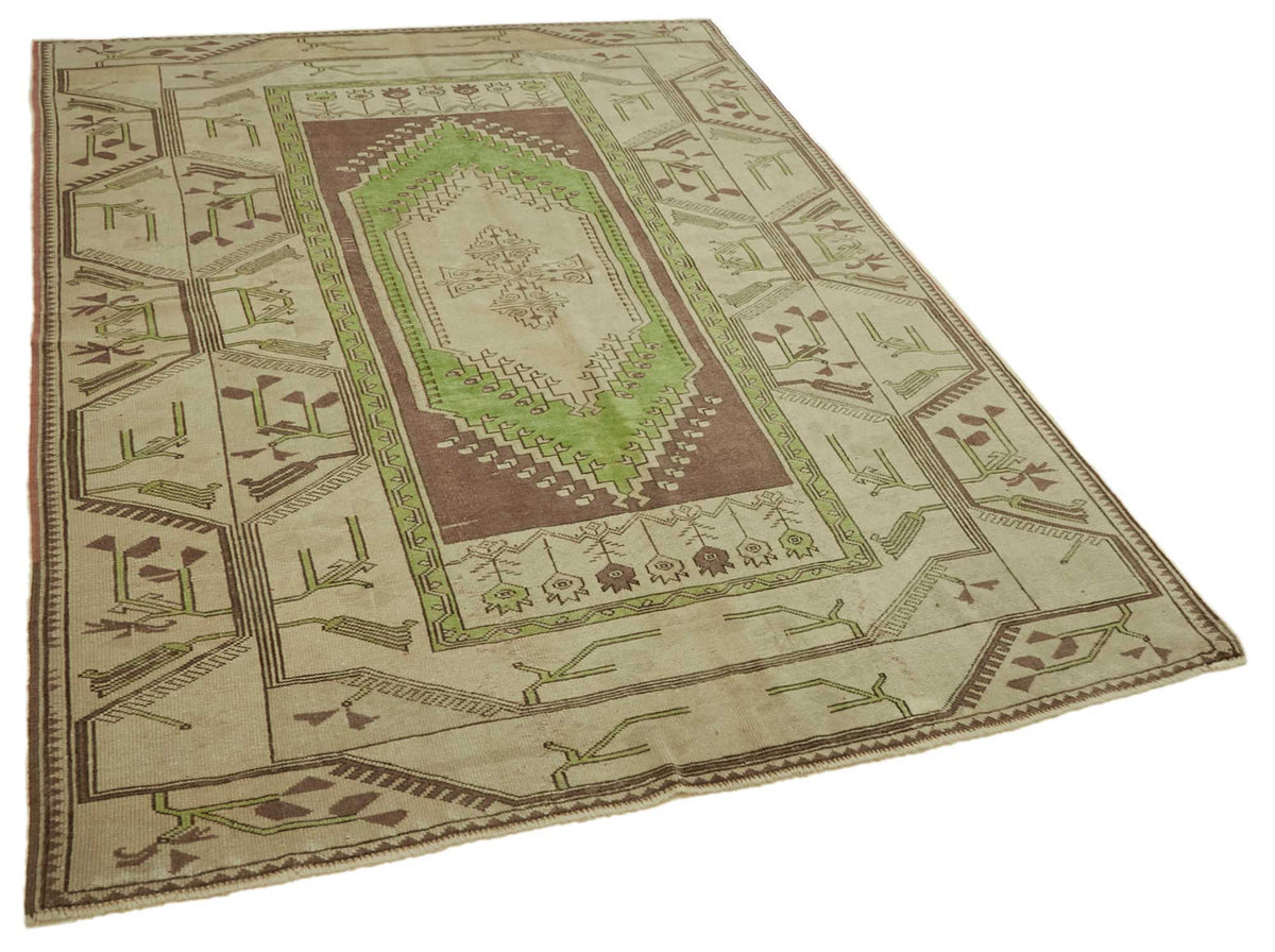 Kavale Bej Yeşil Geometrik Desenli Yün Pamuk El Dokuma Halı 163x220 cm – genel görünüm