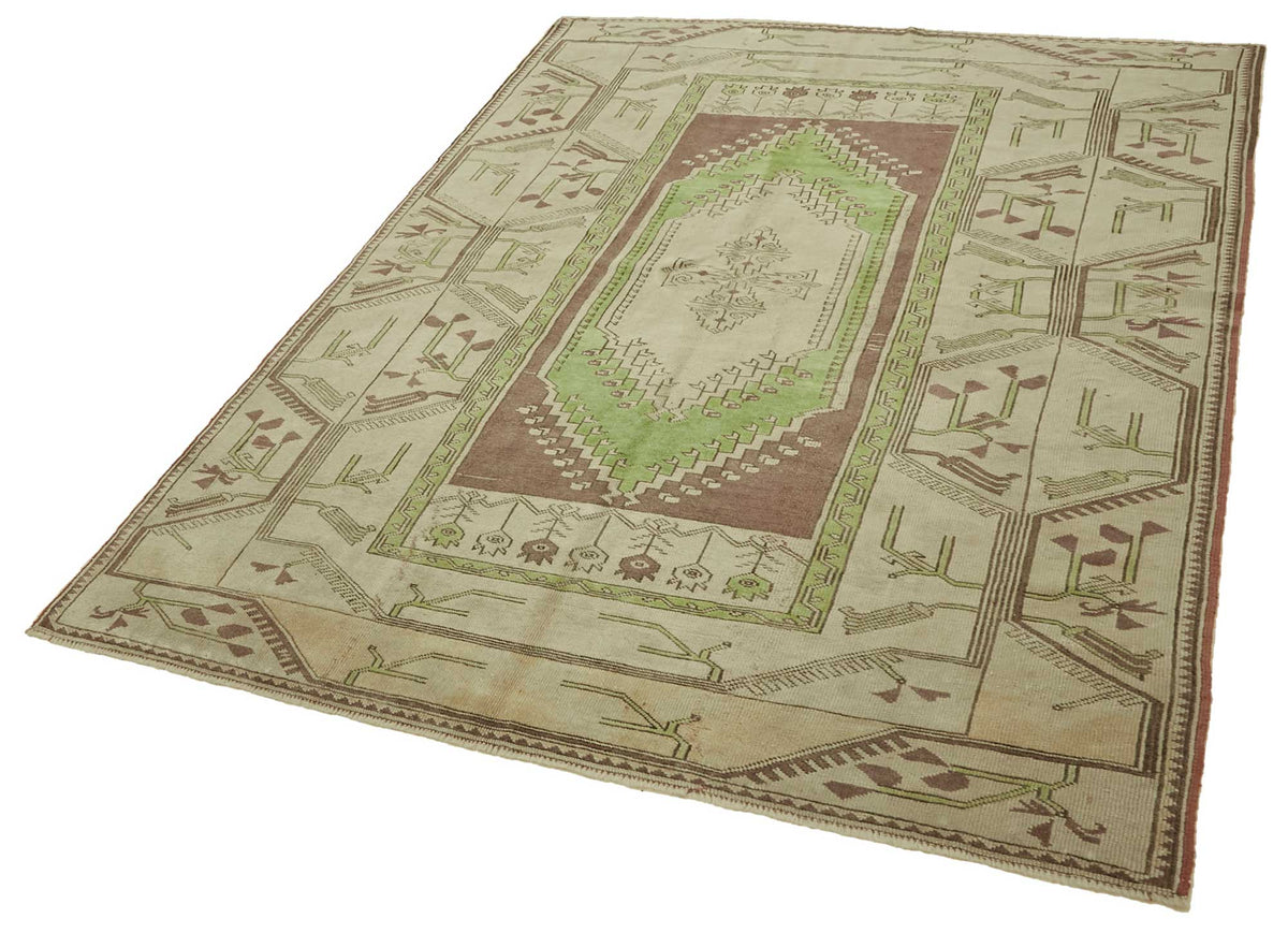 Kavale Bej Yeşil Geometrik Desenli Yün Pamuk El Dokuma Halı 163x220 cm – doku yakın çekim