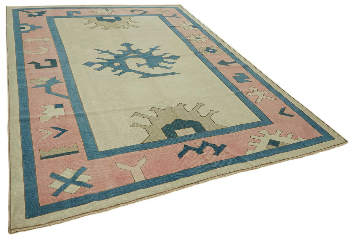 Kavale Geometrik Desenli El Dokuma Modern Halı Krem Pembe 234x307 cm – genel görünüm