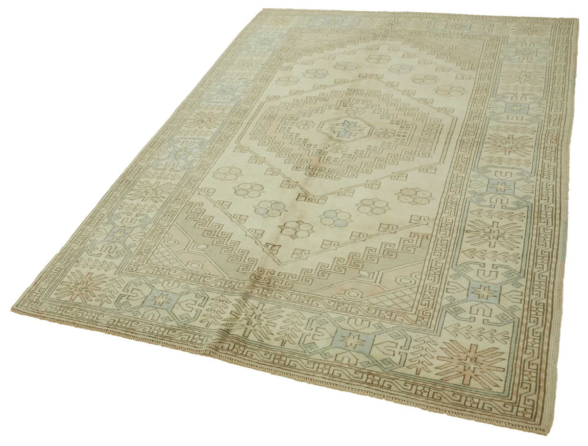 Kavale Anadolu El Dokuma Bej Halı Geometrik Desenli 162x236 cm 46800 – doku yakın çekim