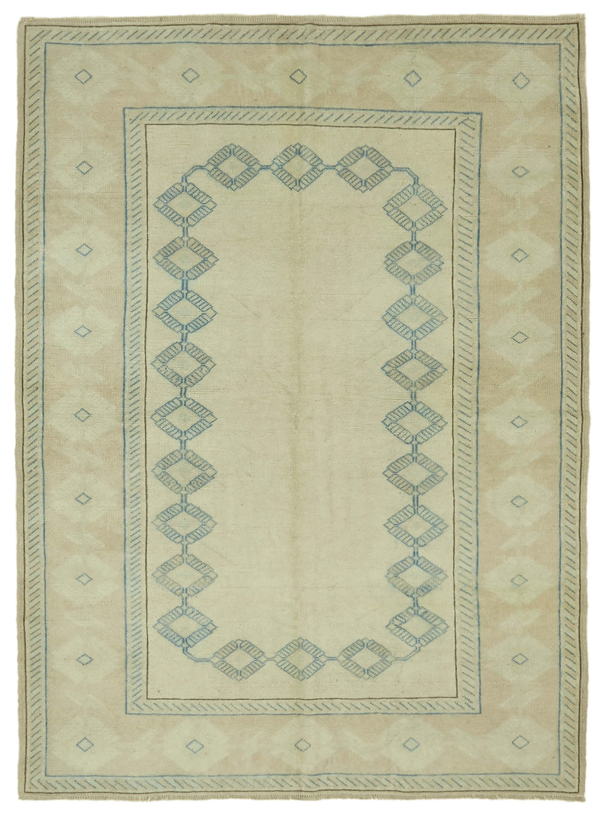 Kavale Bej Mavi Halı Geometrik Bordürlü ve Mat Dokulu 185x248 cm 46804