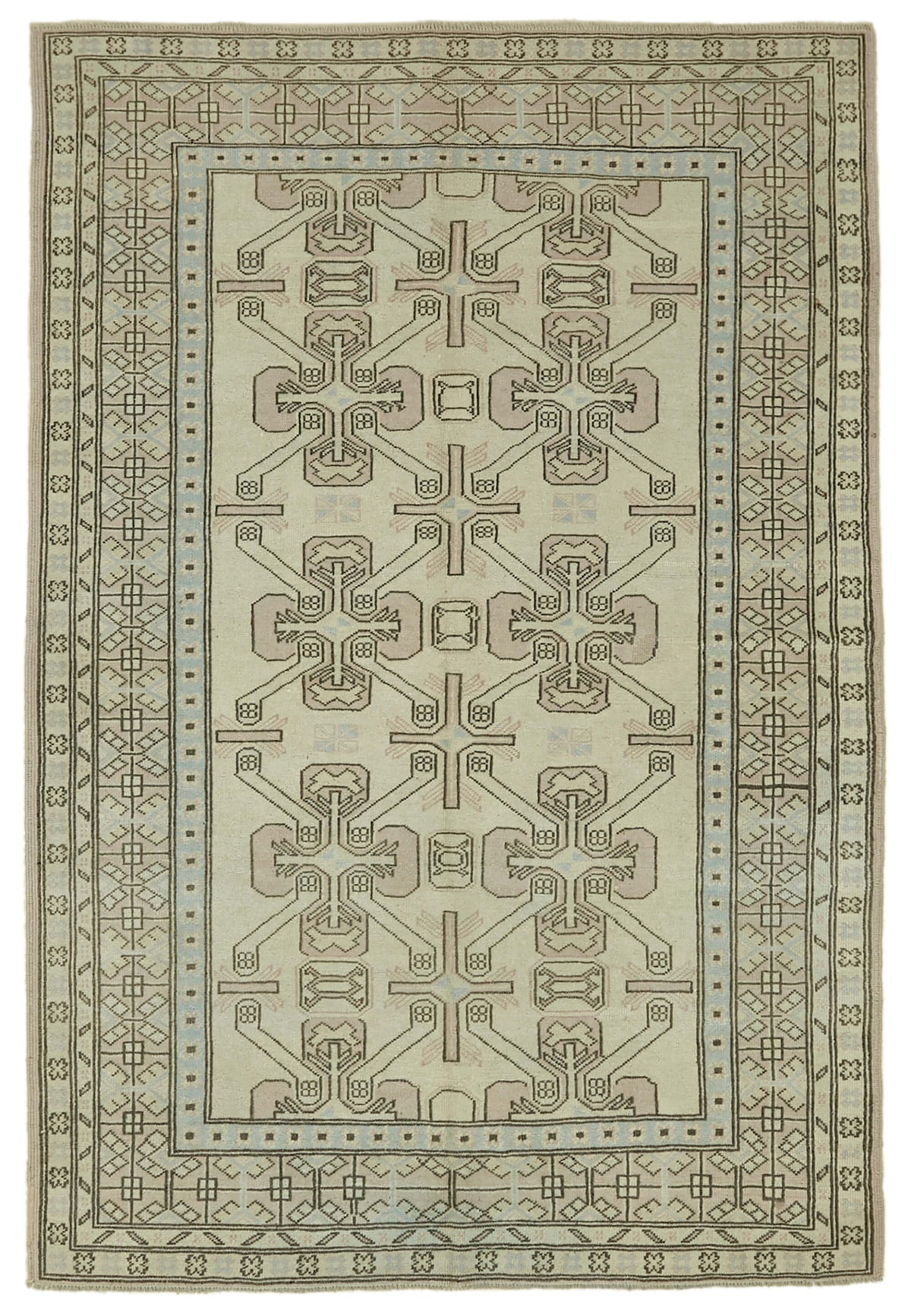 Kavale Bej Gri Geometrik Desenli El Dokuma Halı 175x254 cm