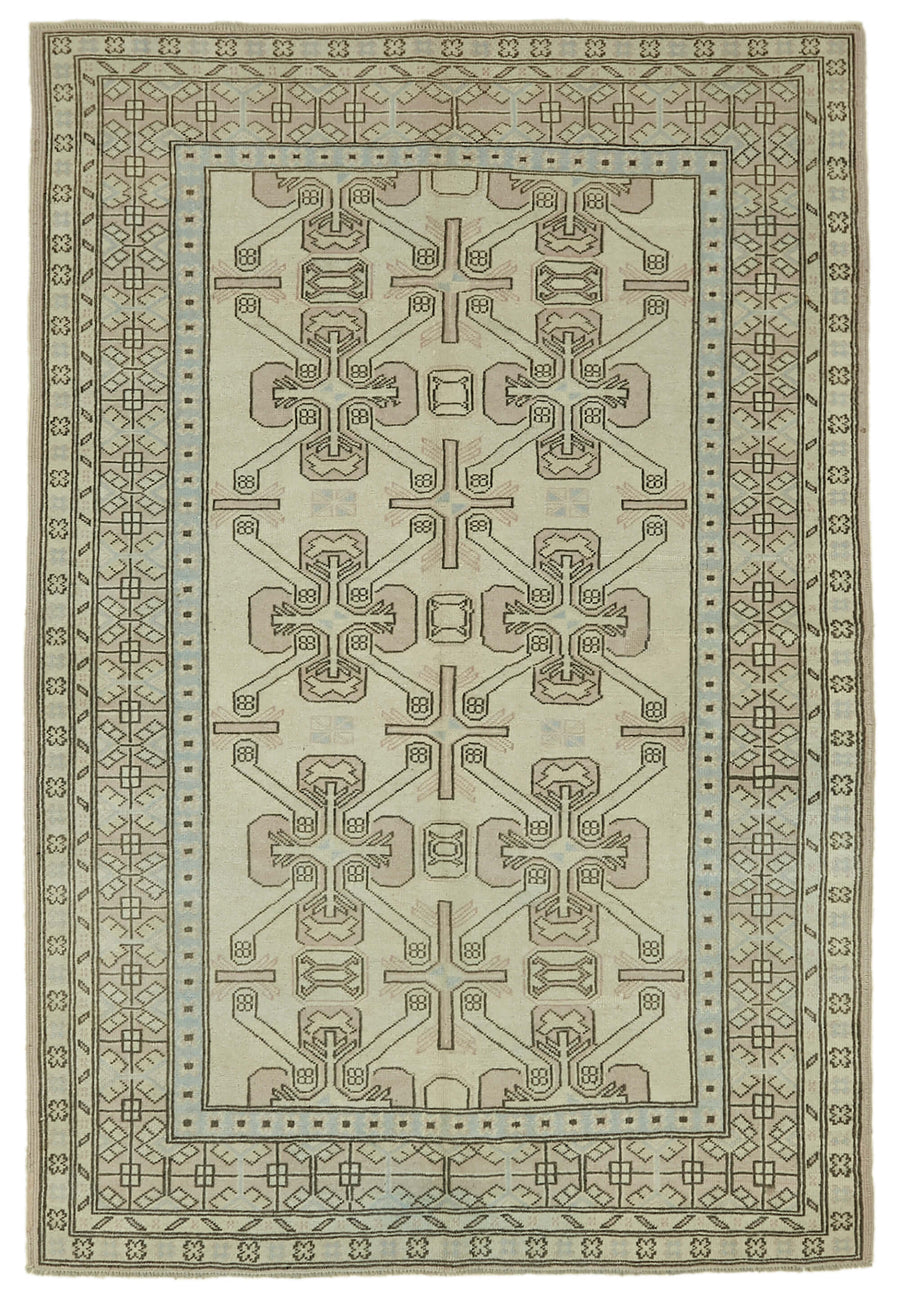 Kavale Beige Grey Geometric Pattern Hand-Woven Rug 175x254 cm