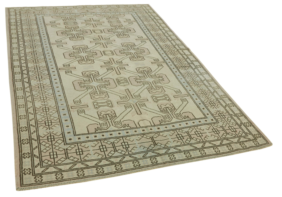 Kavale Bej Gri Geometrik Desenli El Dokuma Halı 175x254 cm – genel görünüm
