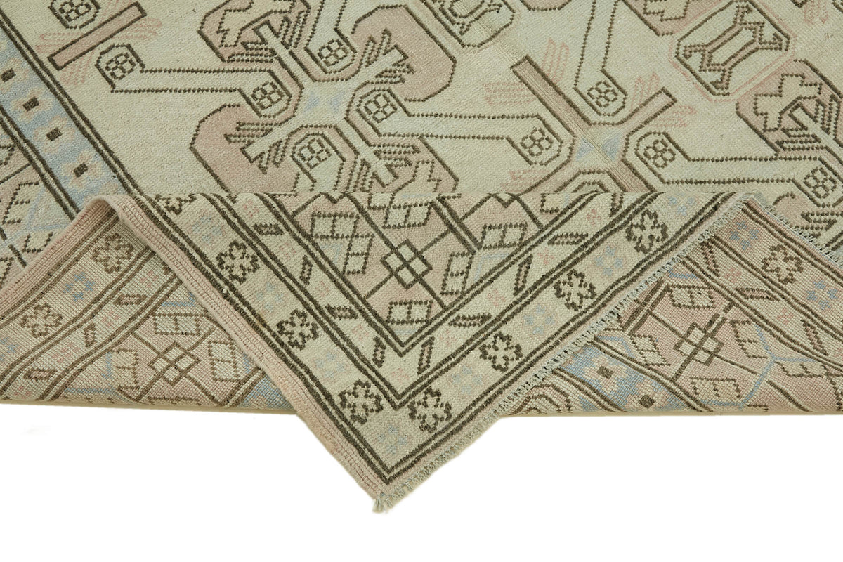 Kavale Bej Gri Geometrik Desenli El Dokuma Halı 175x254 cm – kenar detayı