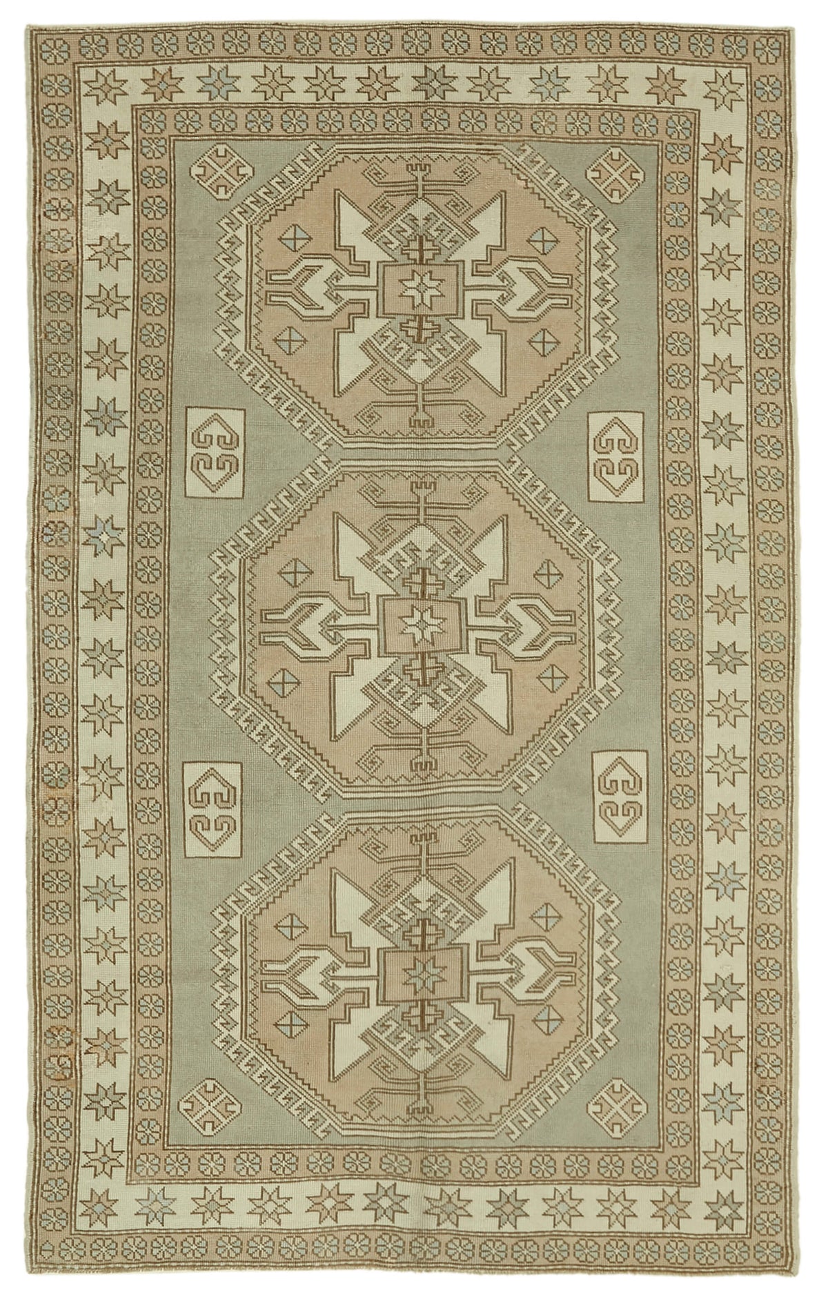 Kavale Bej Gri Geometrik Madalyon Desenli El Dokuma Halı 179x283 cm