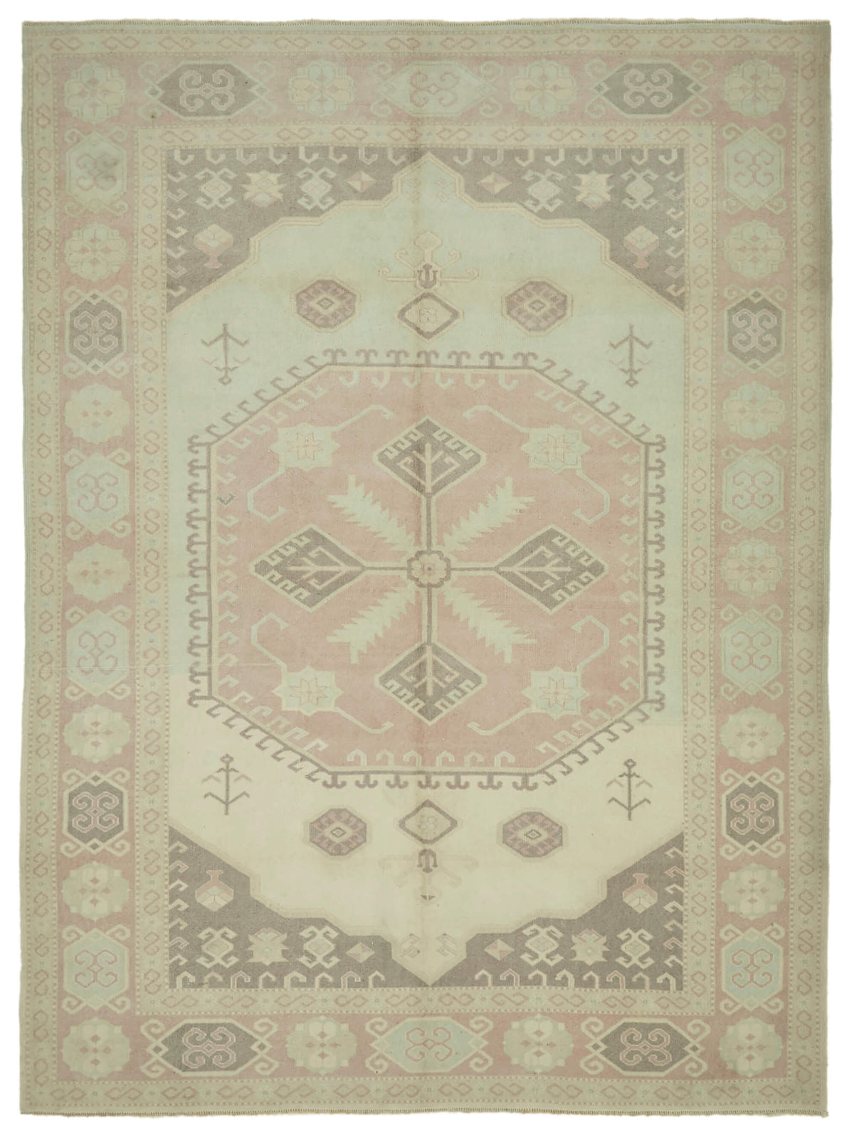 Kavale Bej Geometrik Desenli Pamuk ve Yün El Dokuma Halı 221x300 cm