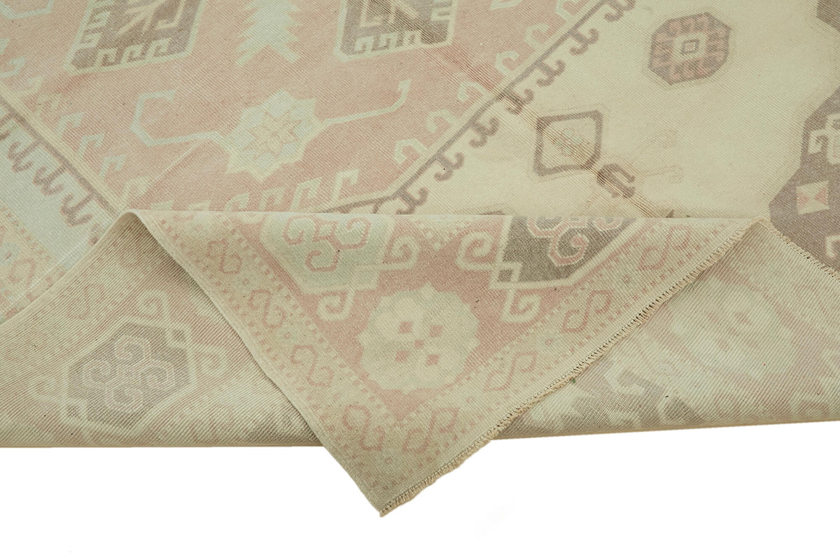 Kavale Bej Geometrik Desenli Pamuk ve Yün El Dokuma Halı 221x300 cm – kenar detayı