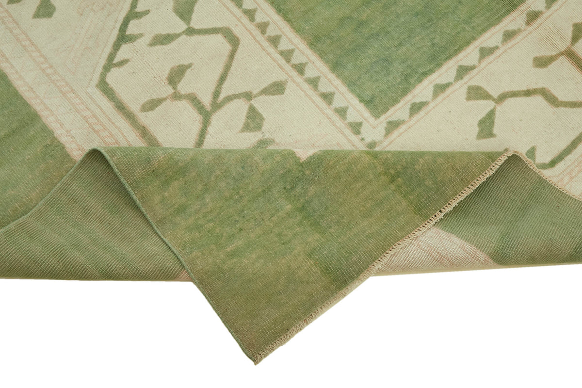 Kavale Yeşil Krem Geometrik Desenli El Dokuma Halı 227x326 cm – kenar detayı