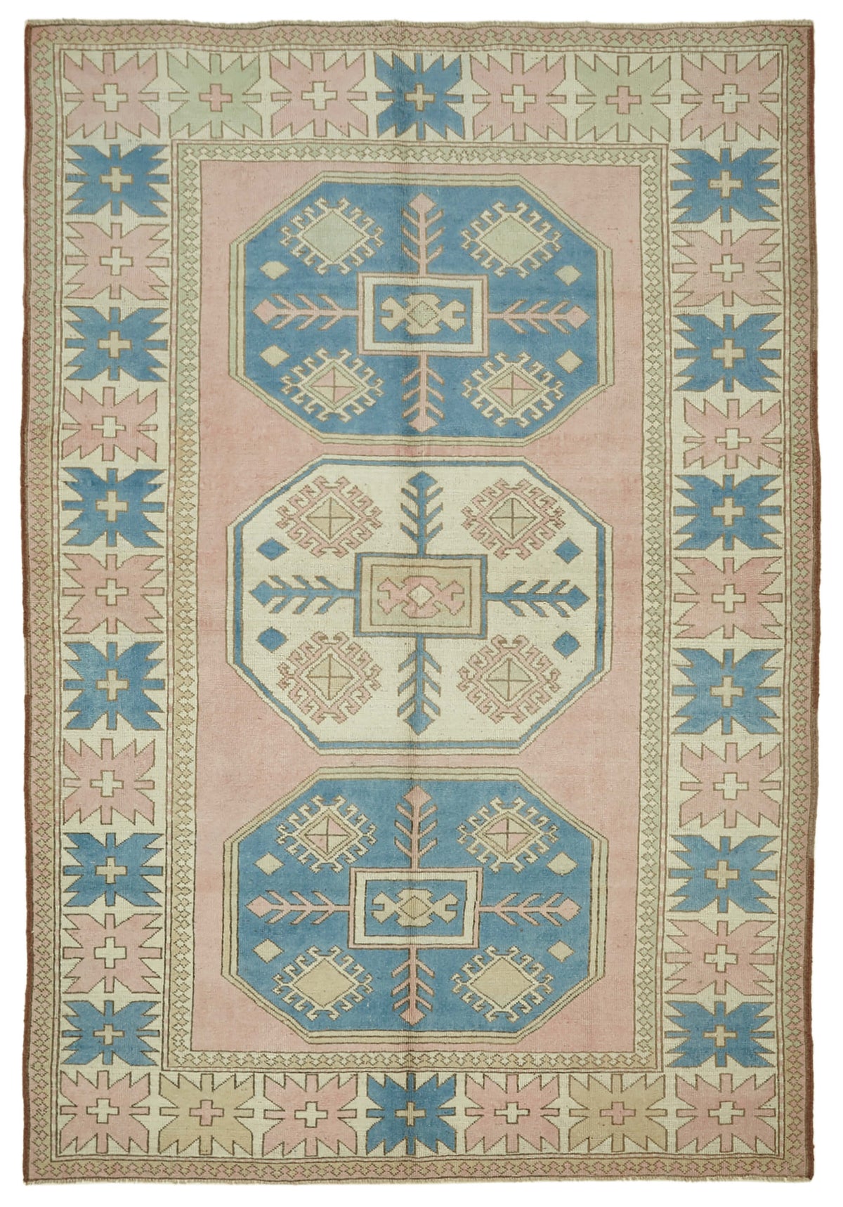 Kavale Anadolu Vintage Pembe Madalyon Desenli El Dokuma Halı 211x304 cm