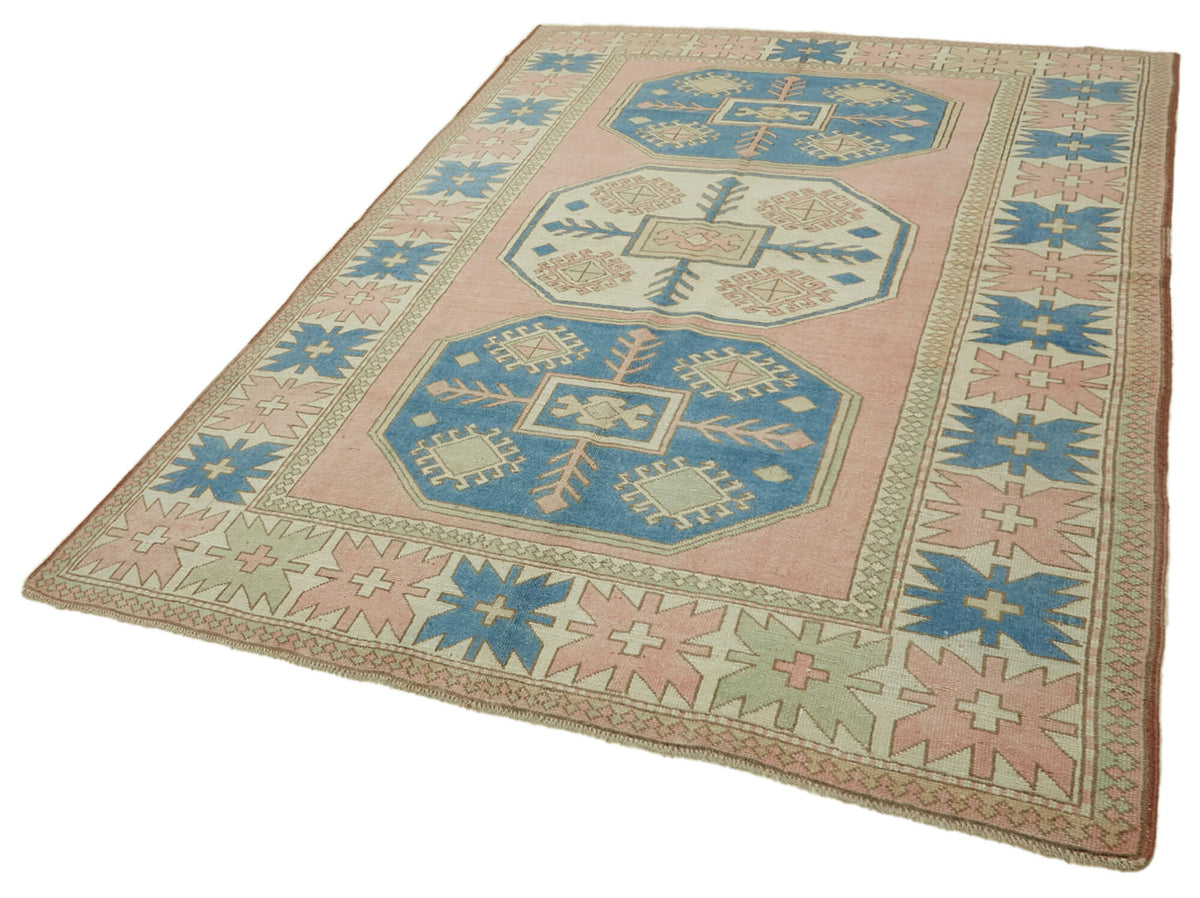 Kavale Anadolu Vintage Pembe Madalyon Desenli El Dokuma Halı 211x304 cm – doku yakın çekim
