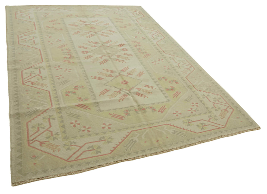 Kavale Bej Geometrik Desenli Vintage Yün Halı 196x270 cm 46816 – genel görünüm