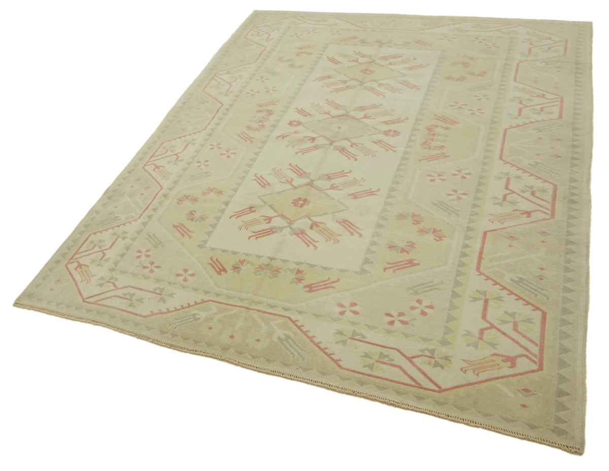 Kavale Bej Geometrik Desenli Vintage Yün Halı 196x270 cm 46816 – doku yakın çekim