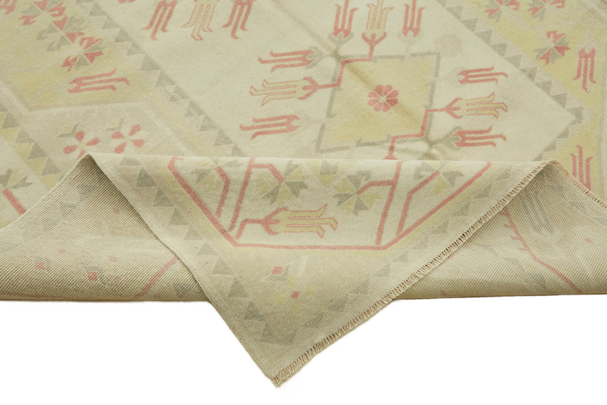 Kavale Bej Geometrik Desenli Vintage Yün Halı 196x270 cm 46816 – kenar detayı