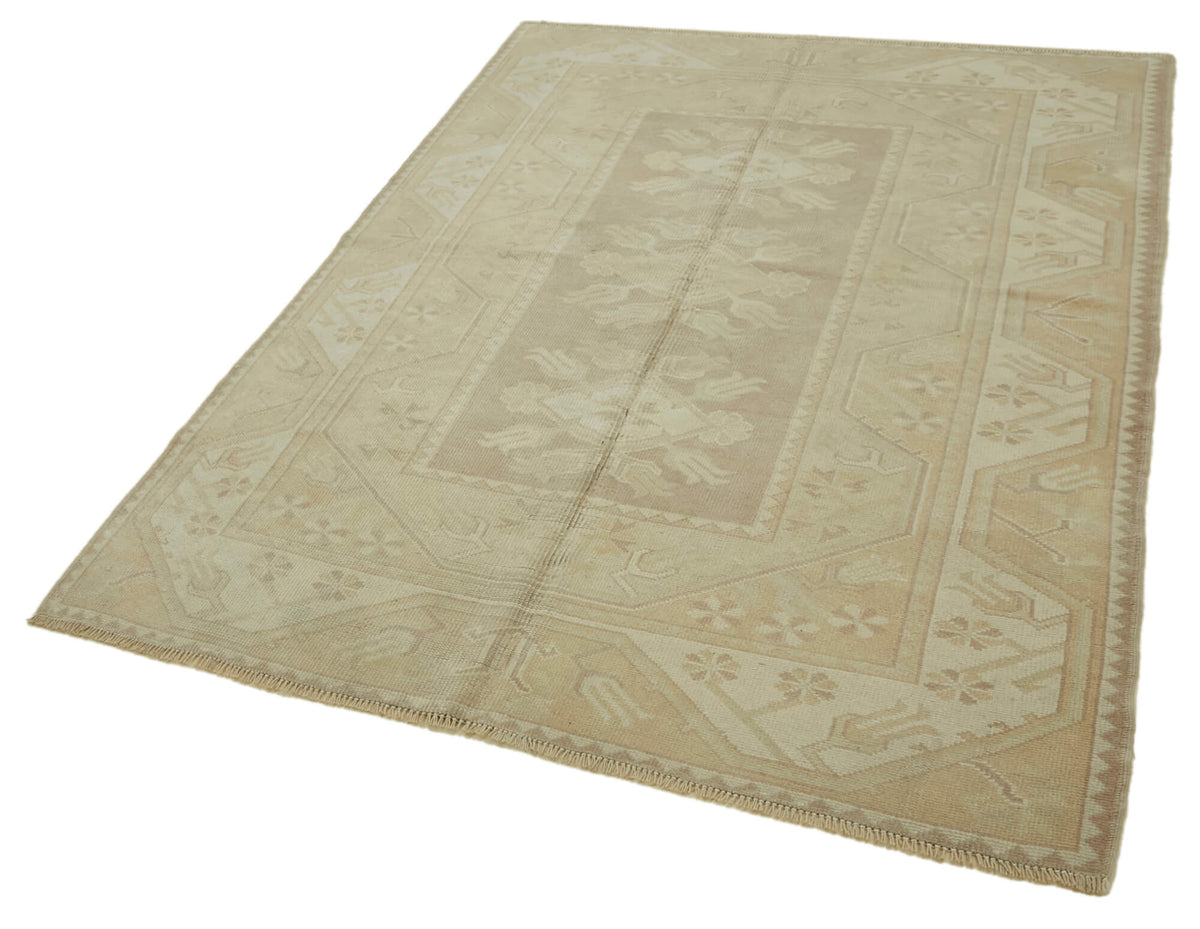 Kavale Geometrik Desenli Vintage Bej Rengi El Dokuma Halı 153x216 cm – doku yakın çekim