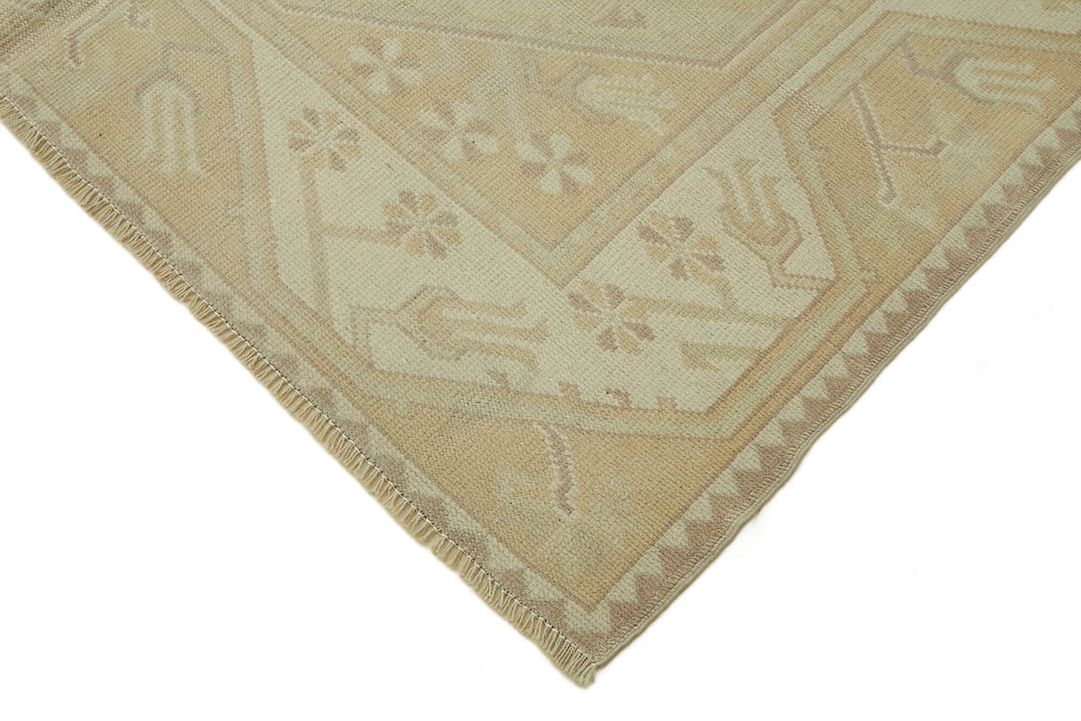 Kavale Geometrik Desenli Vintage Bej Rengi El Dokuma Halı 153x216 cm – detay görünümü