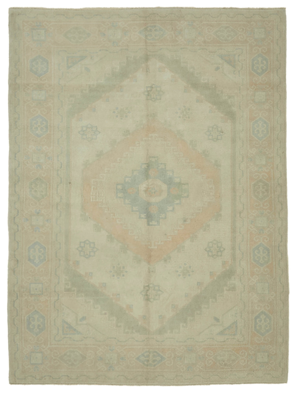 Kavale Bej Mavi Geometrik Yün El Dokuma Modern Halı 195x266 cm